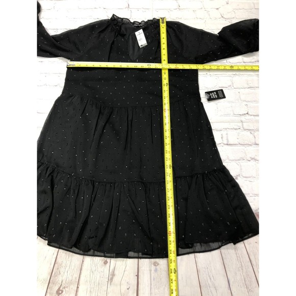 NWT Express Textured Clip Dot Tiered Trapeze Dress Size Small Black B247 -23 - Picture 2 of 16